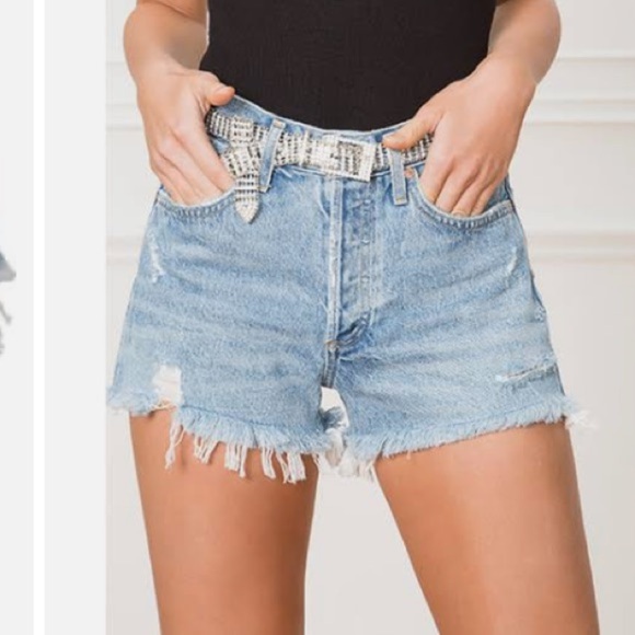 AGOLDE PARKER HIGH WAISTED BUTTON FLY DISTRESSED DENIM SHORTS SZ 28 - Picture 1 of 15